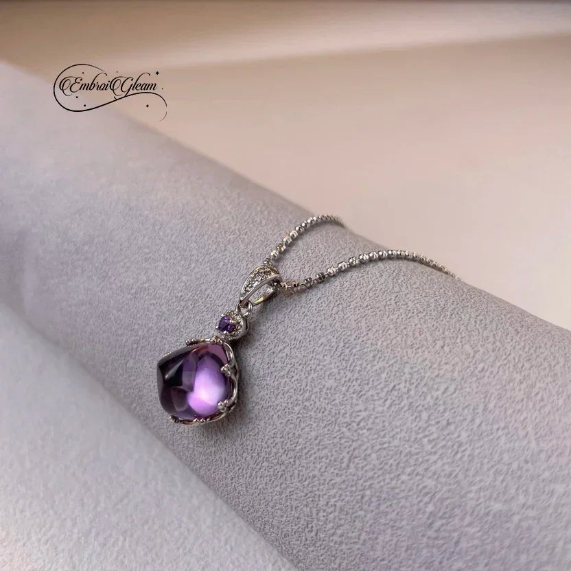 Stardust Amethyst · Silver - Set Amethyst Pendant Necklace - EmbroiGleam​