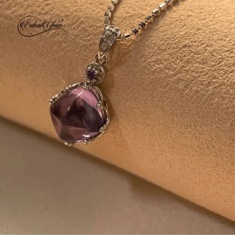Stardust Amethyst · Silver - Set Amethyst Pendant Necklace - EmbroiGleam​