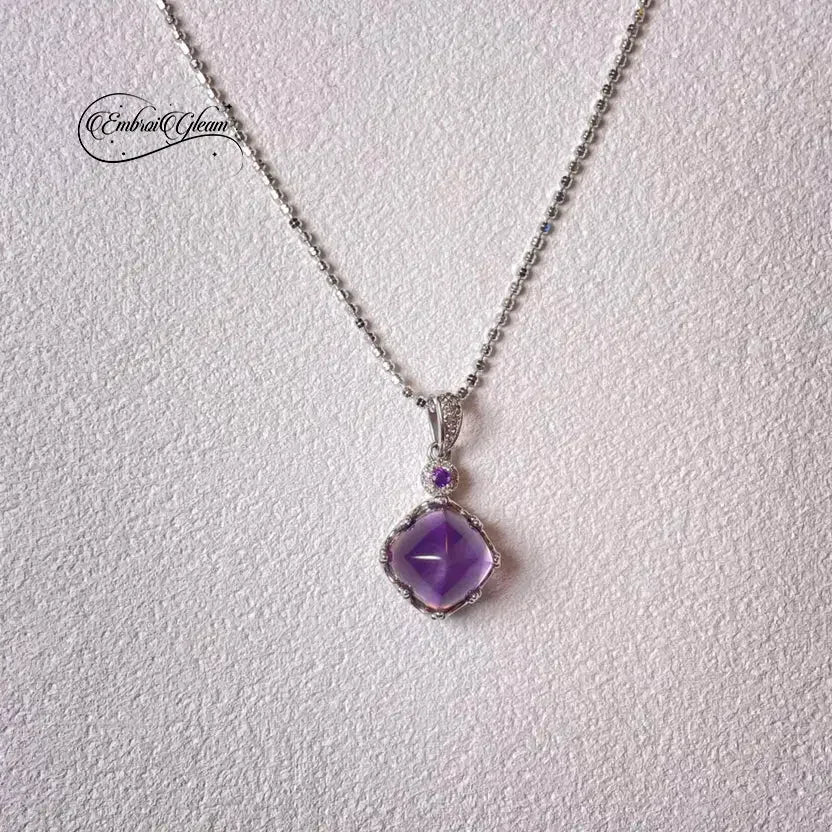 Stardust Amethyst · Silver - Set Amethyst Pendant Necklace - EmbroiGleam​
