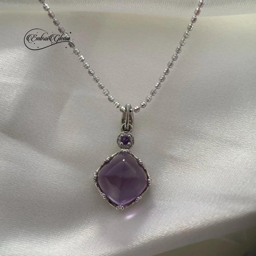 Stardust Amethyst · Silver - Set Amethyst Pendant Necklace - EmbroiGleam​