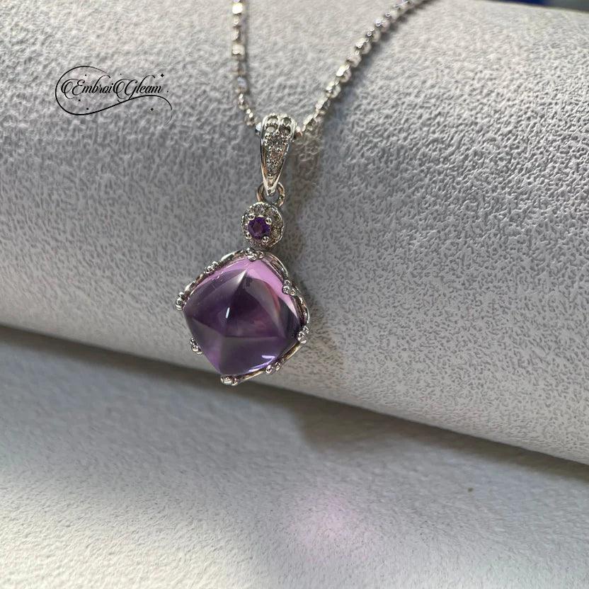 Stardust Amethyst · Silver - Set Amethyst Pendant Necklace - EmbroiGleam​
