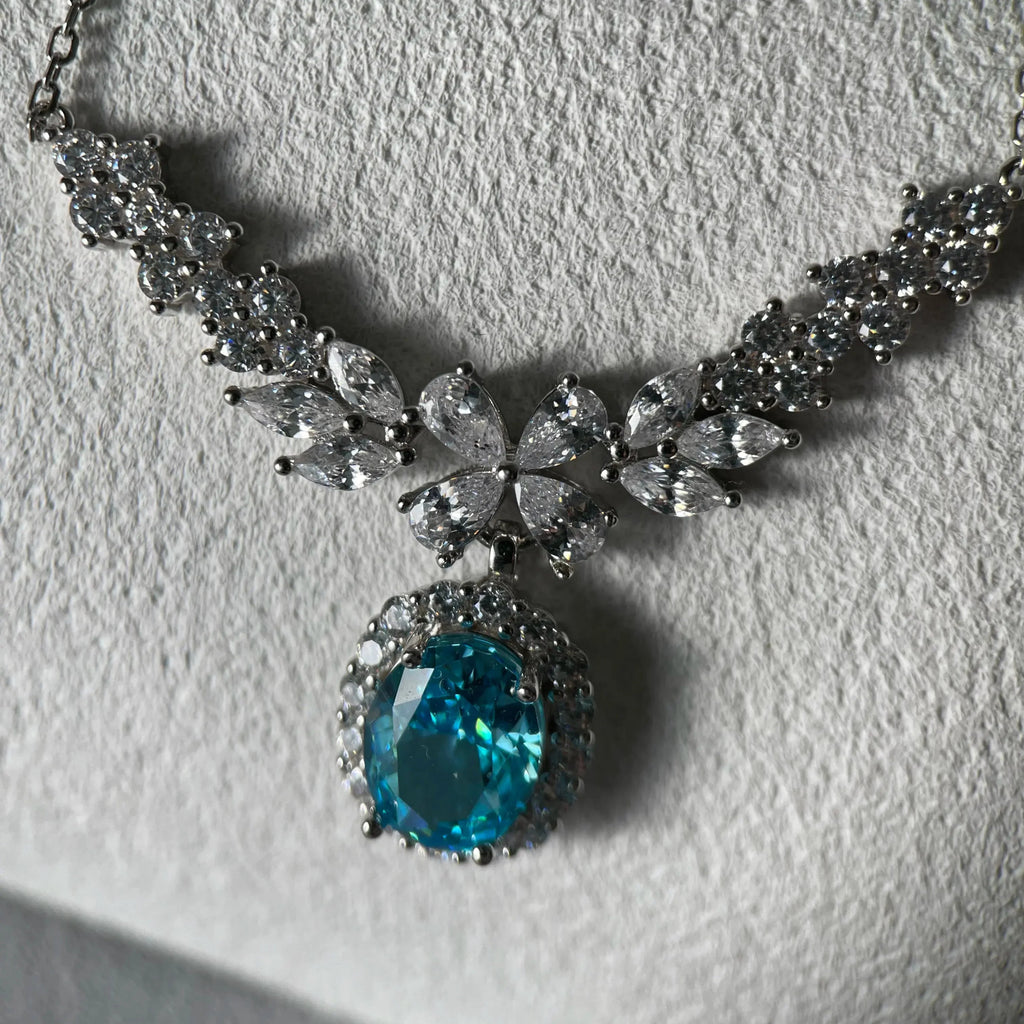 Starry Abyss Flower Crown Blue Diamond Silver Jewelry Necklace - EmbroiGleam​