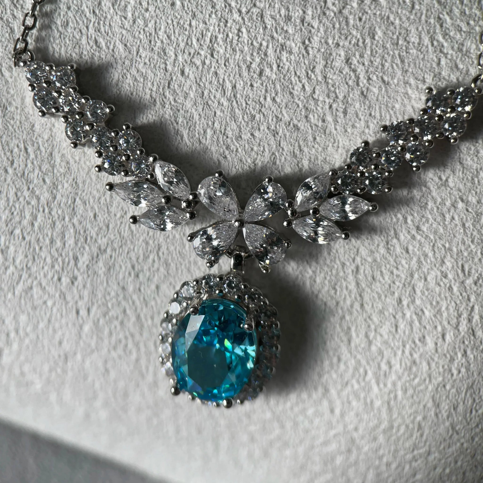Starry Abyss Flower Crown Blue Diamond Silver Jewelry Necklace - EmbroiGleam​