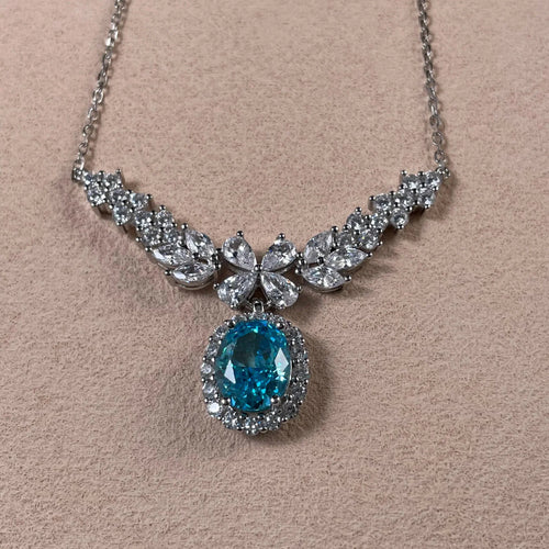 Starry Abyss Flower Crown Blue Diamond Silver Jewelry Necklace - EmbroiGleam​