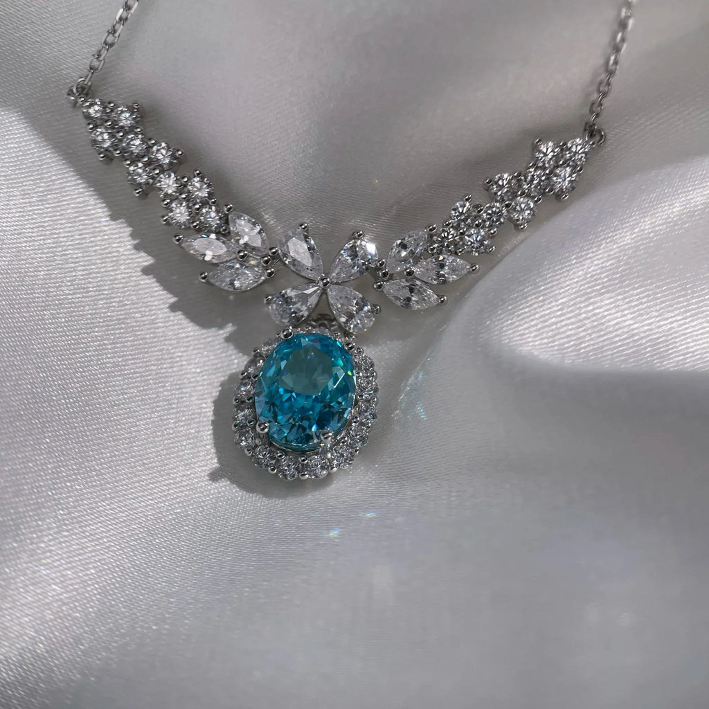 Starry Abyss Flower Crown Blue Diamond Silver Jewelry Necklace - EmbroiGleam​