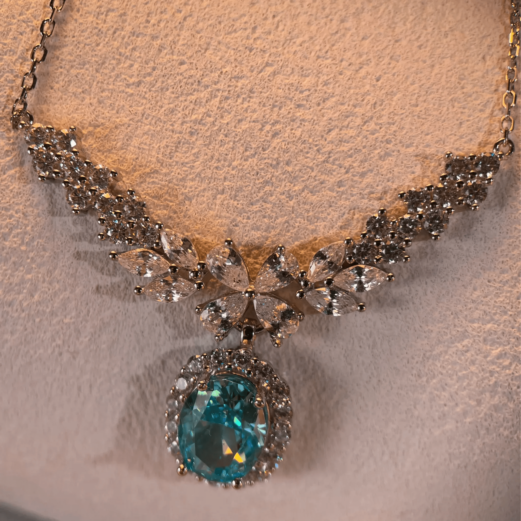 Starry Abyss Flower Crown Blue Diamond Silver Jewelry Necklace - EmbroiGleam​