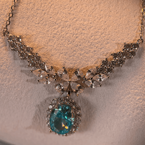 Starry Abyss Flower Crown Blue Diamond Silver Jewelry Necklace - EmbroiGleam​