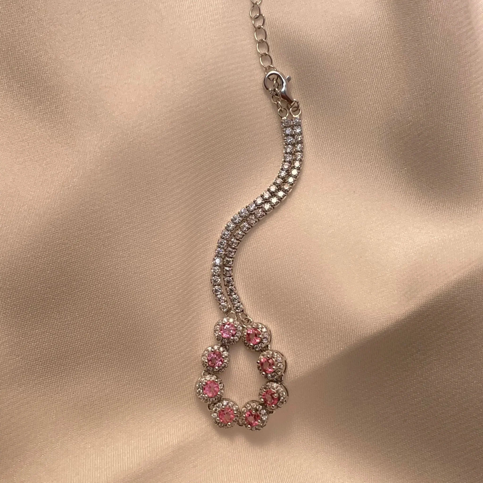 Stellar Aura · Eight - Petal Pink Topaz Silver Bracelet - EmbroiGleam​