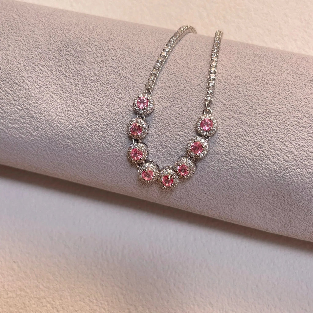 Stellar Aura · Eight - Petal Pink Topaz Silver Bracelet - EmbroiGleam​