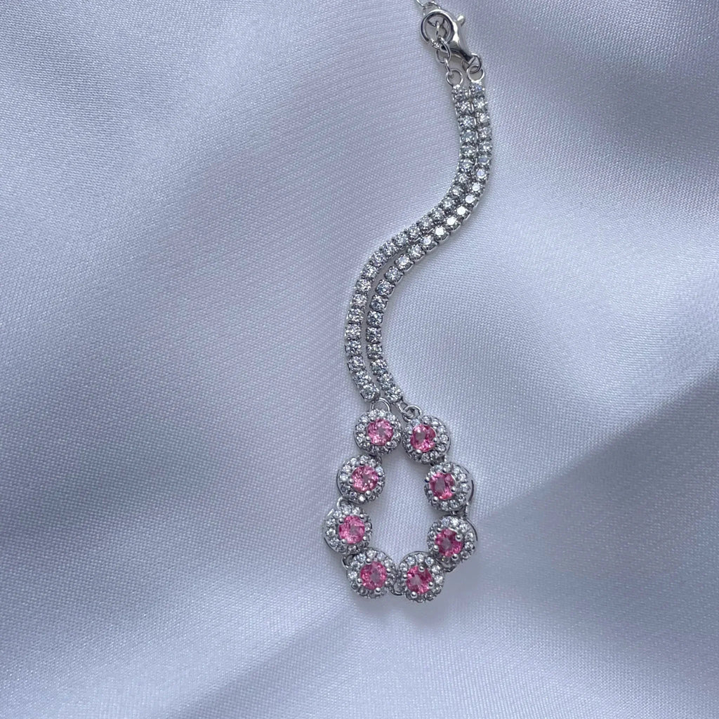 Stellar Aura · Eight - Petal Pink Topaz Silver Bracelet - EmbroiGleam​