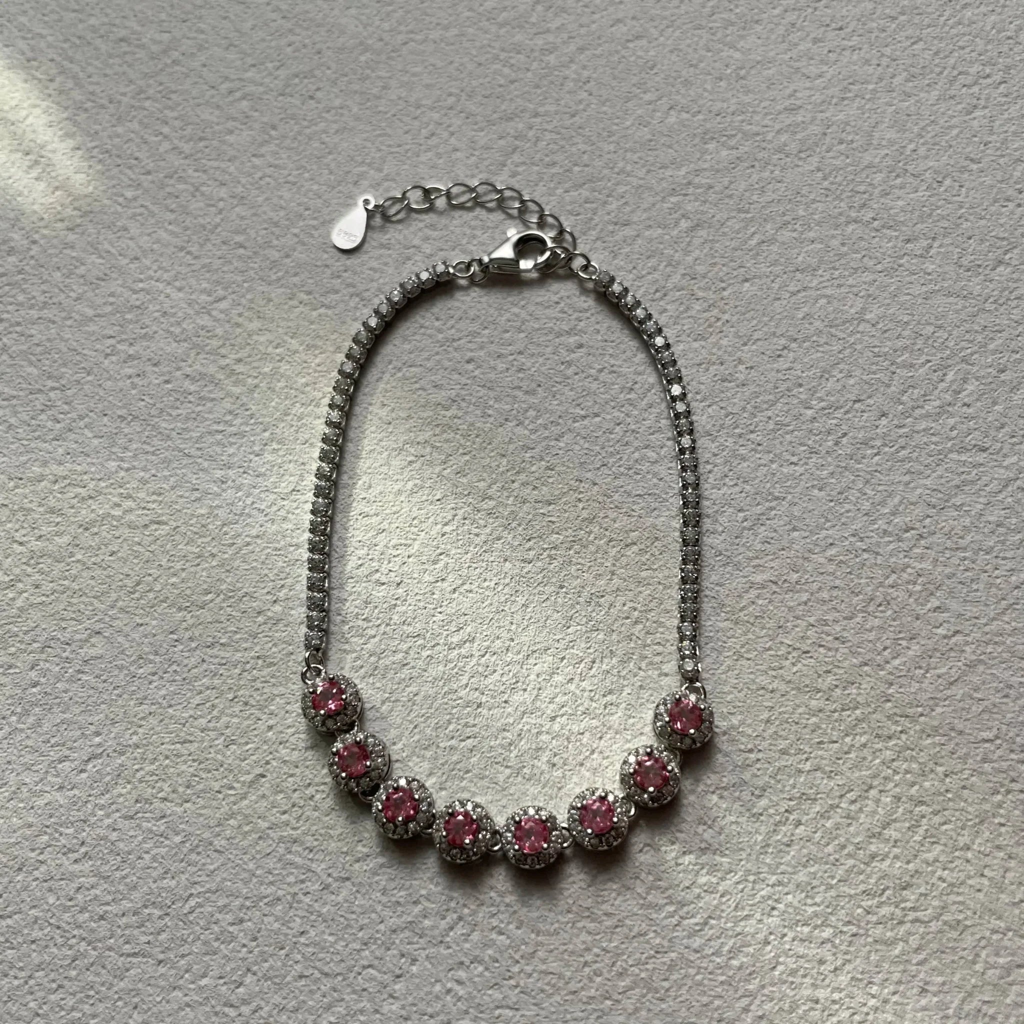 Stellar Aura · Eight - Petal Pink Topaz Silver Bracelet - EmbroiGleam​