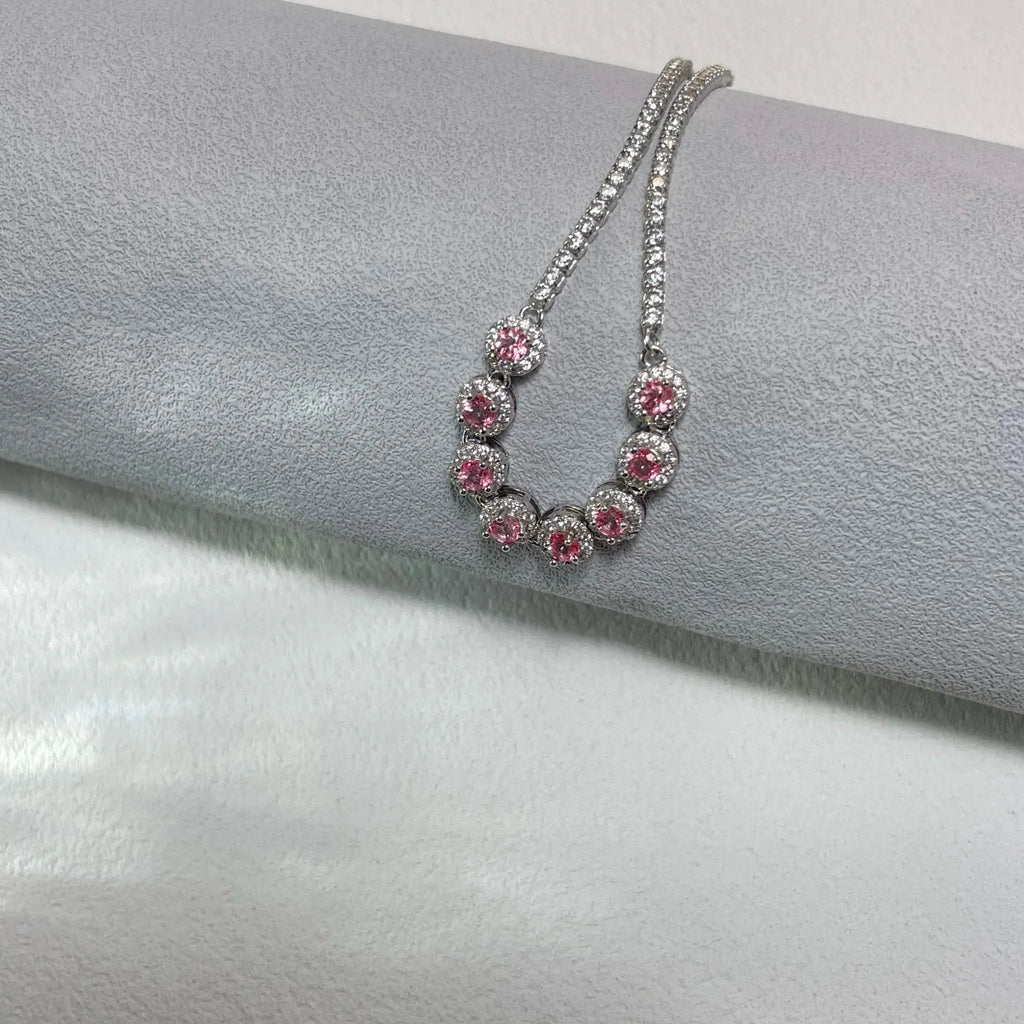 Stellar Aura · Eight - Petal Pink Topaz Silver Bracelet - EmbroiGleam​