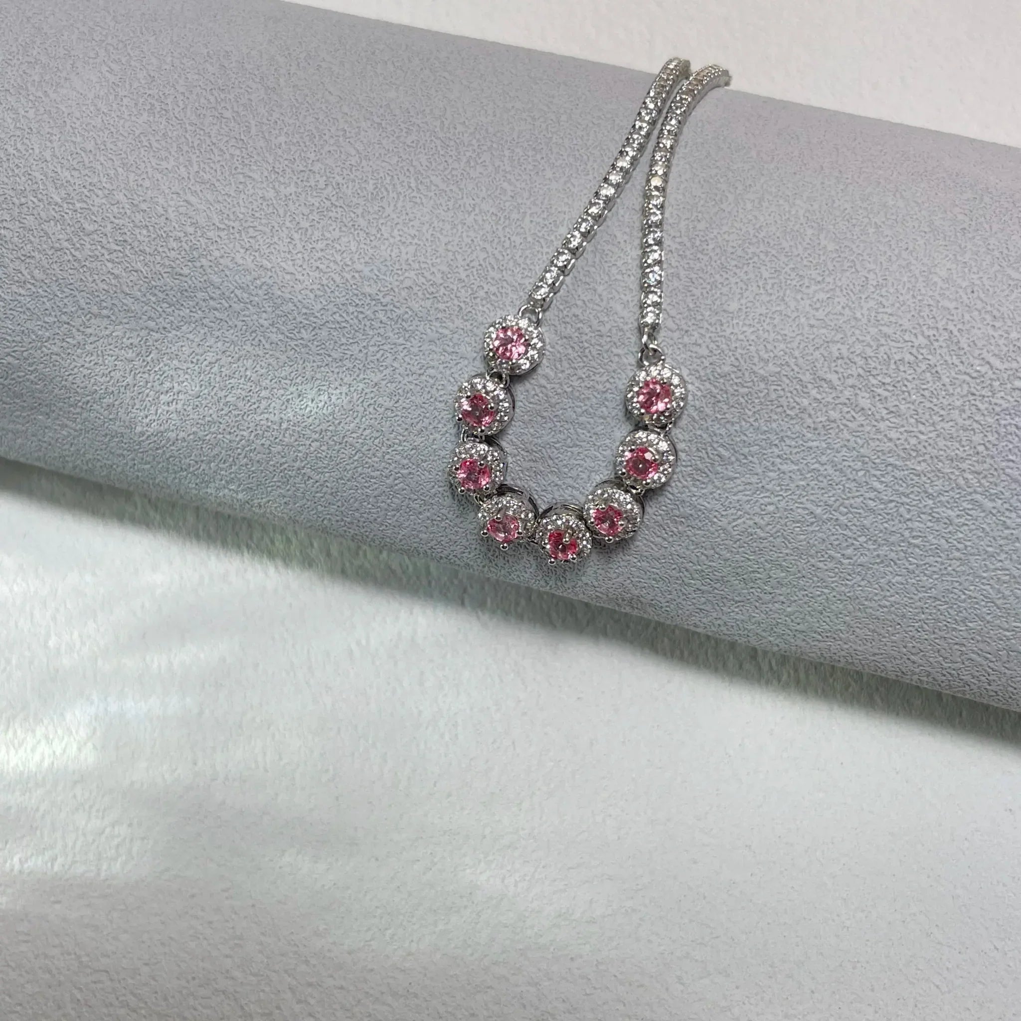 Stellar Aura · Eight - Petal Pink Topaz Silver Bracelet - EmbroiGleam​