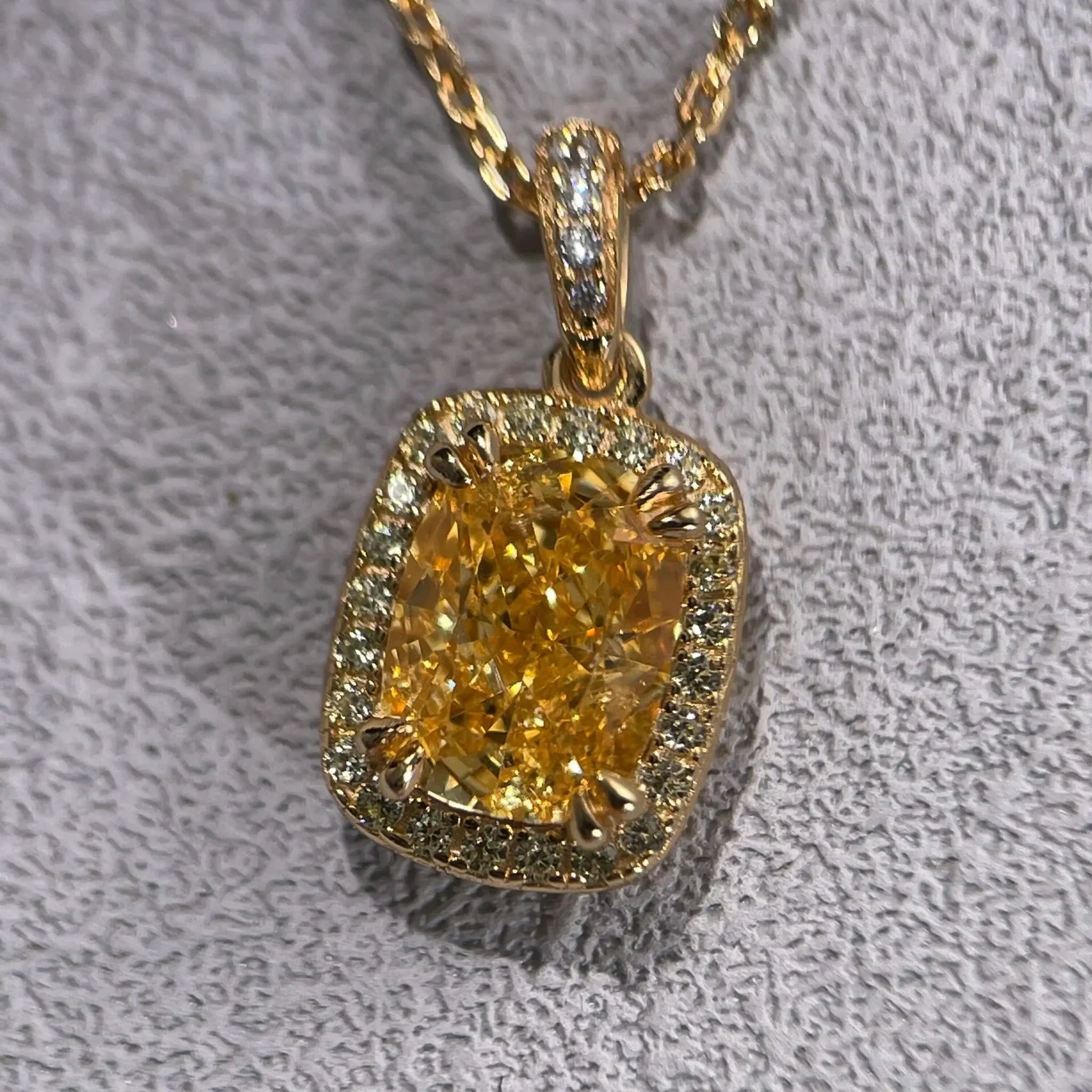 Stellar Glow · Gilded Fancy Yellow Diamond Silver Pendant Necklace - EmbroiGleam​