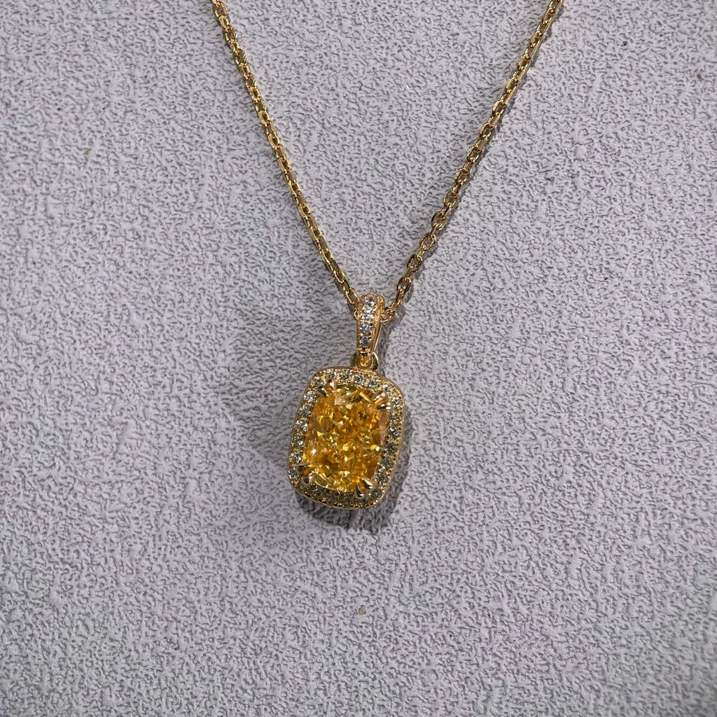 Stellar Glow · Gilded Fancy Yellow Diamond Silver Pendant Necklace - EmbroiGleam​