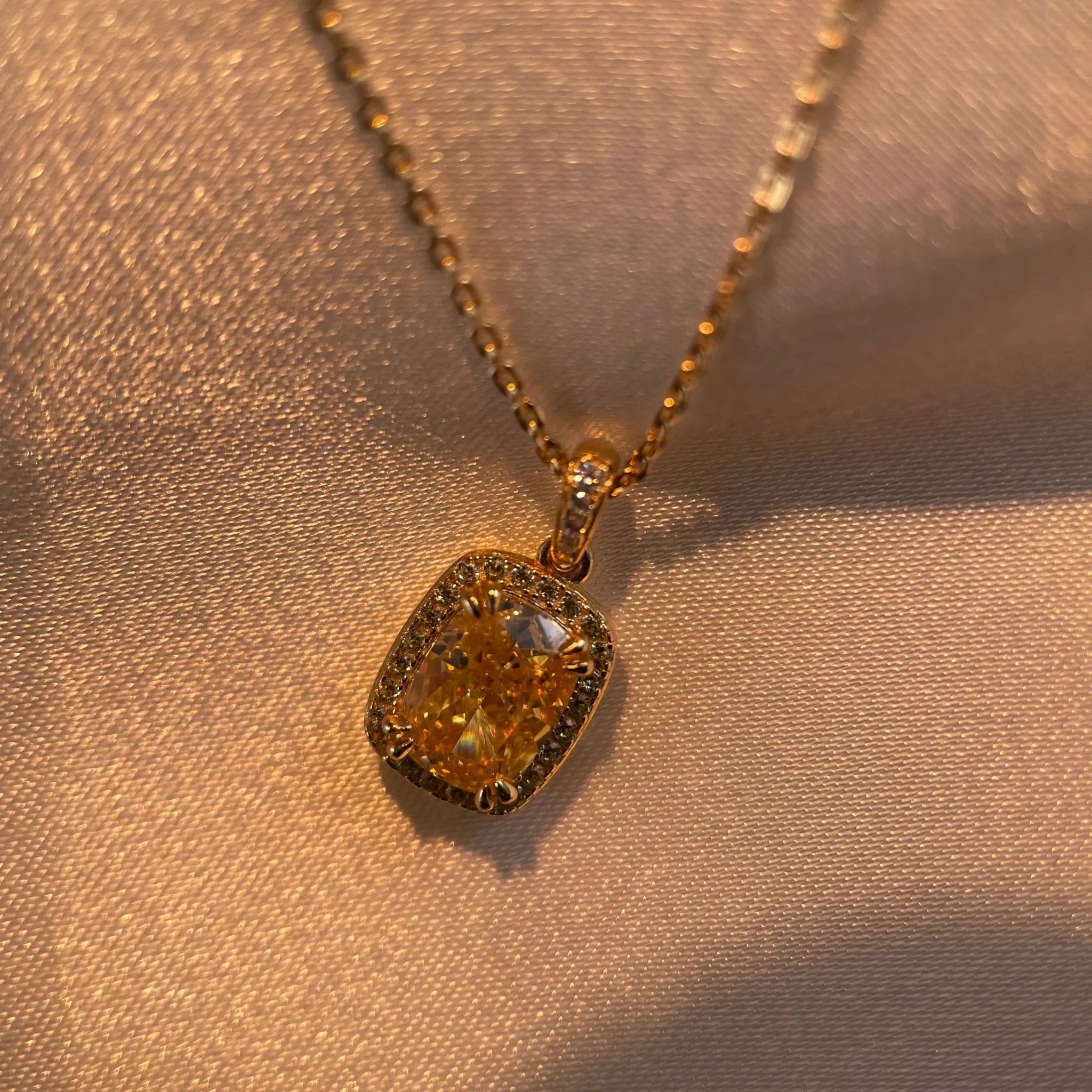 Stellar Glow · Gilded Fancy Yellow Diamond Silver Pendant Necklace - EmbroiGleam​