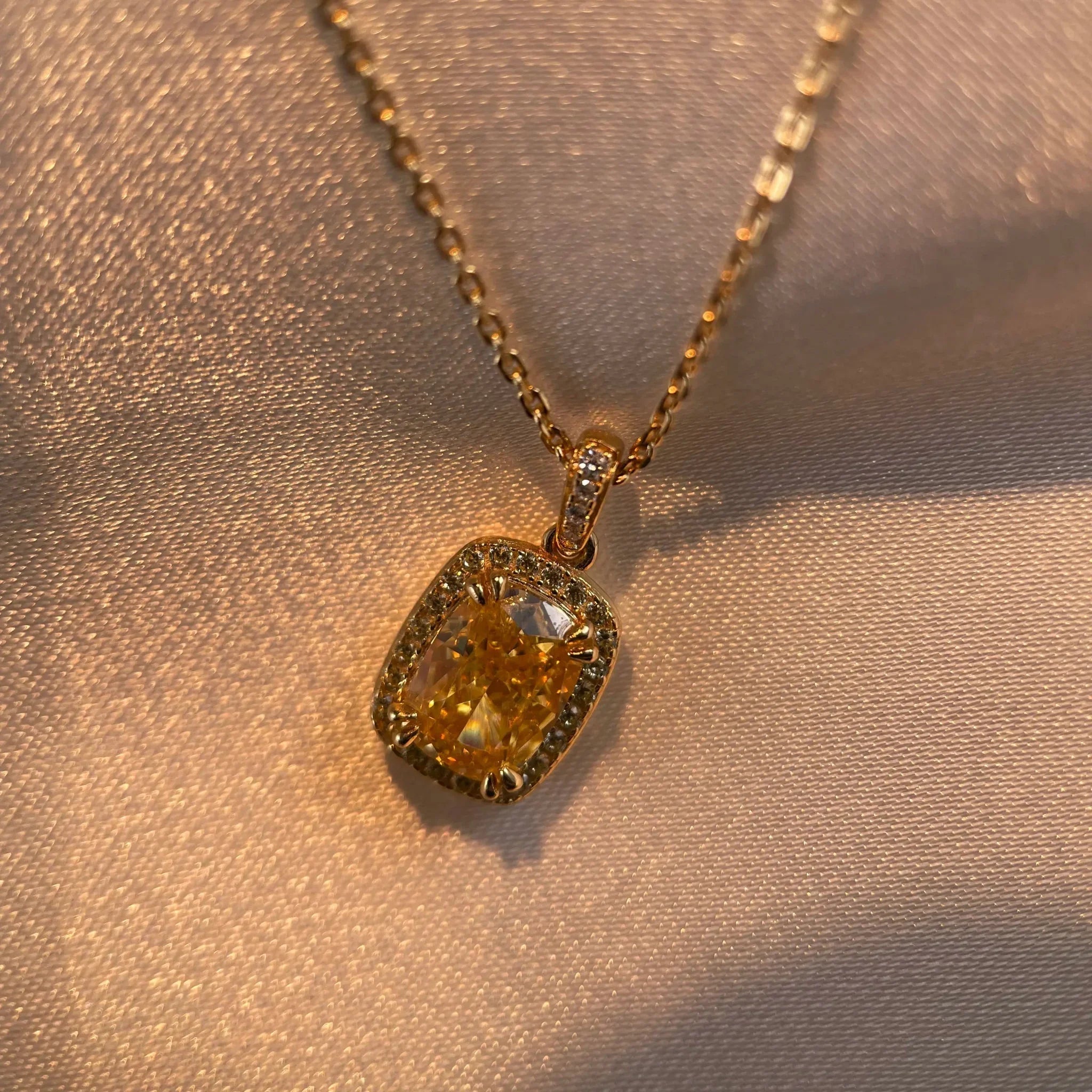 Stellar Glow · Gilded Fancy Yellow Diamond Silver Pendant Necklace - EmbroiGleam​