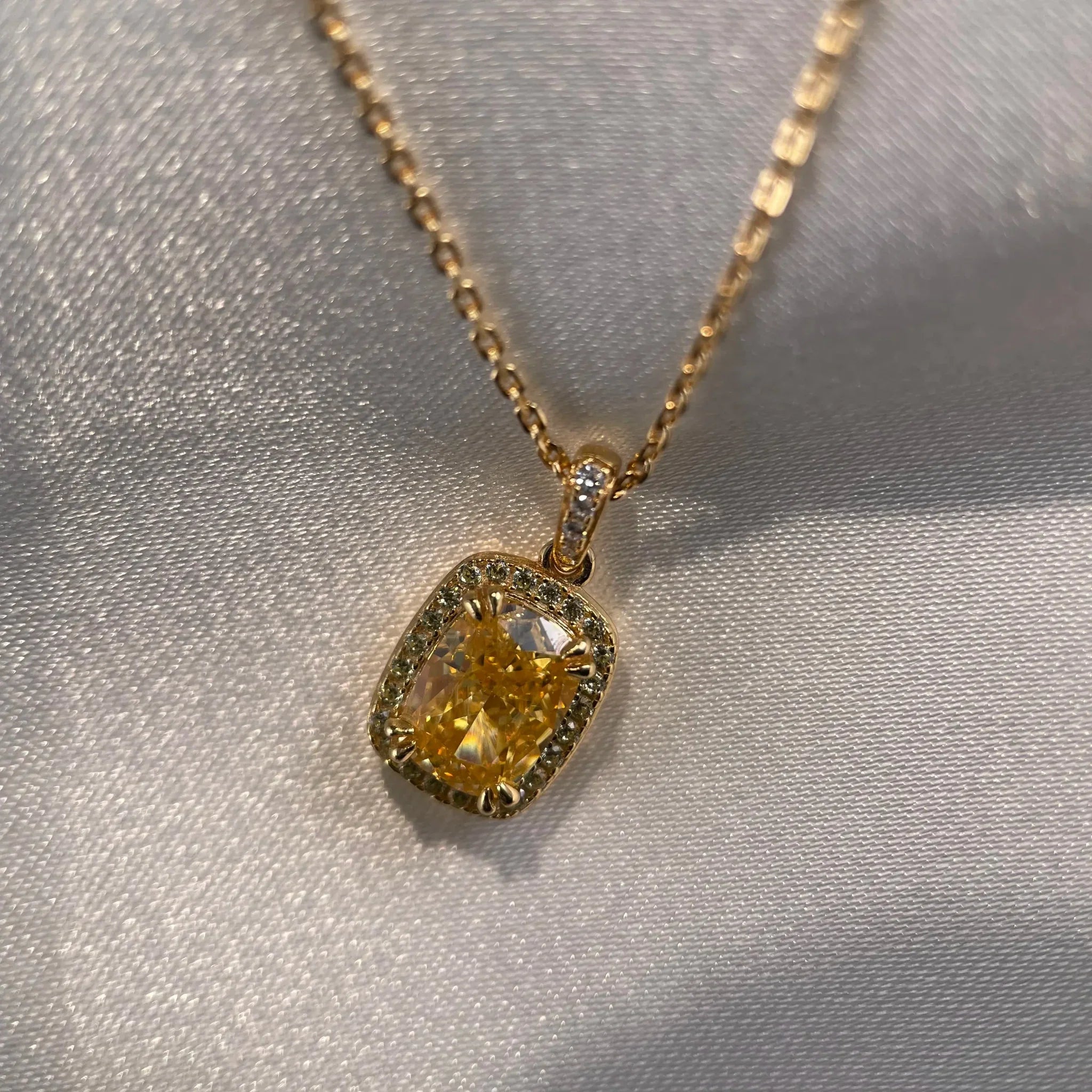 Stellar Glow · Gilded Fancy Yellow Diamond Silver Pendant Necklace - EmbroiGleam​